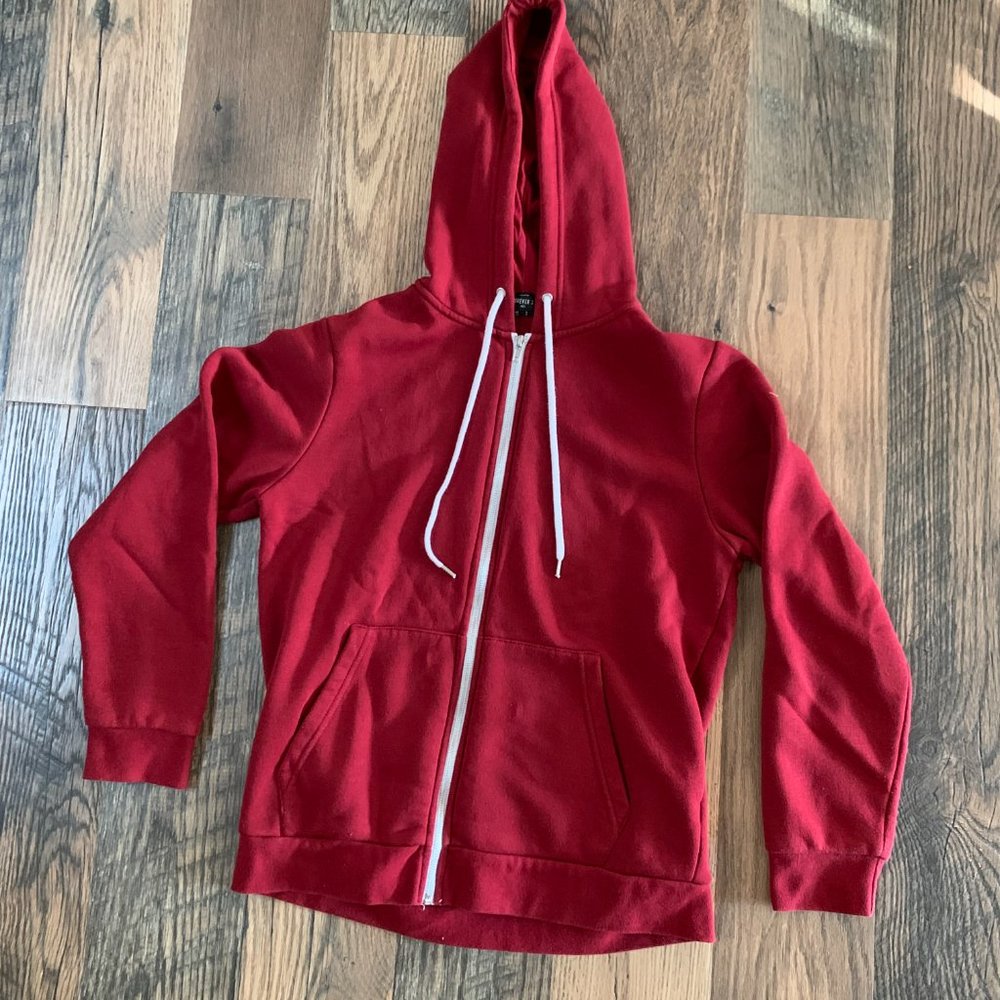 Forever 21 Men's size Small Red Full Zip Hooded Sweat Jacket Coat